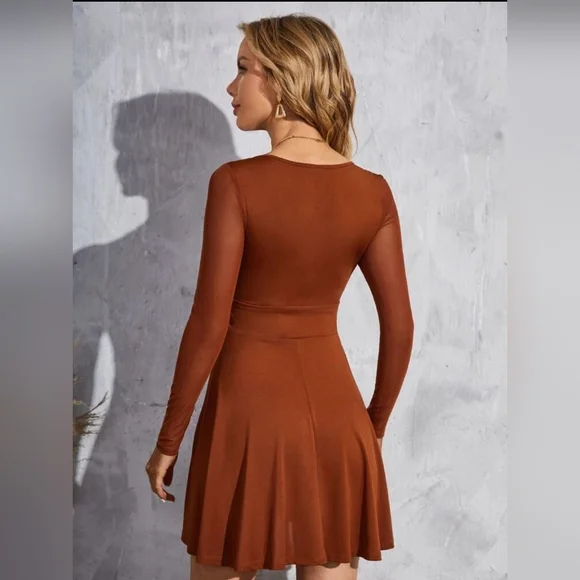 SHEIN Unity Contrast Mesh Overlap Collar Fit And Flare Dress Size Medium M - Picture 2 of 10